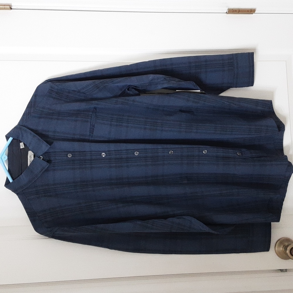 Kenneth Cole Reaction Size XL Blue Black Plaid Long Sleeve Button Down Shirt NEW